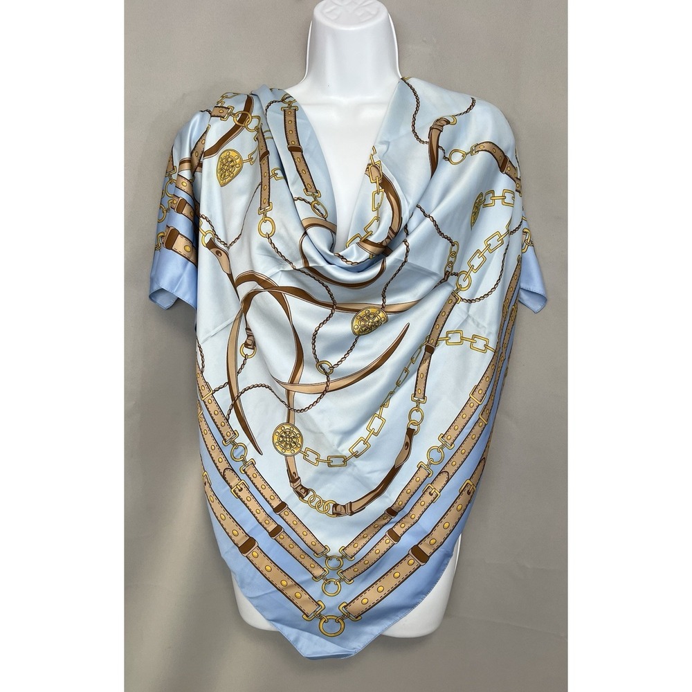 Womens Scarf Chains Blue Polyester Made In Italy 34x34